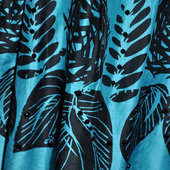 Kay Unger of New York Teal & Black Silk Dress With Black Belt - Picture 5 of 8